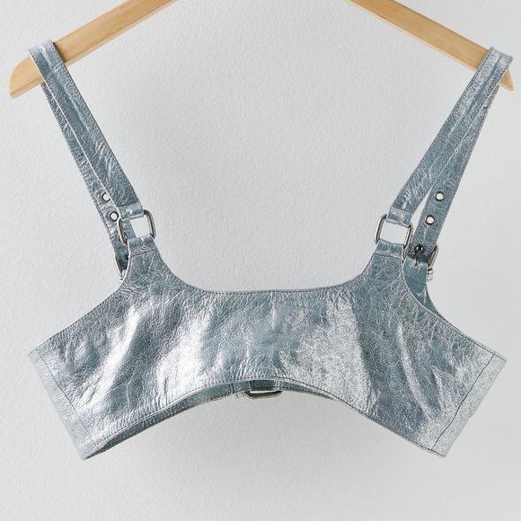 FREE PEOPLE LEATHER HARNESS STARDUST METALLIC BLUE LARGE NEW NWT - Picture 4 of 9
